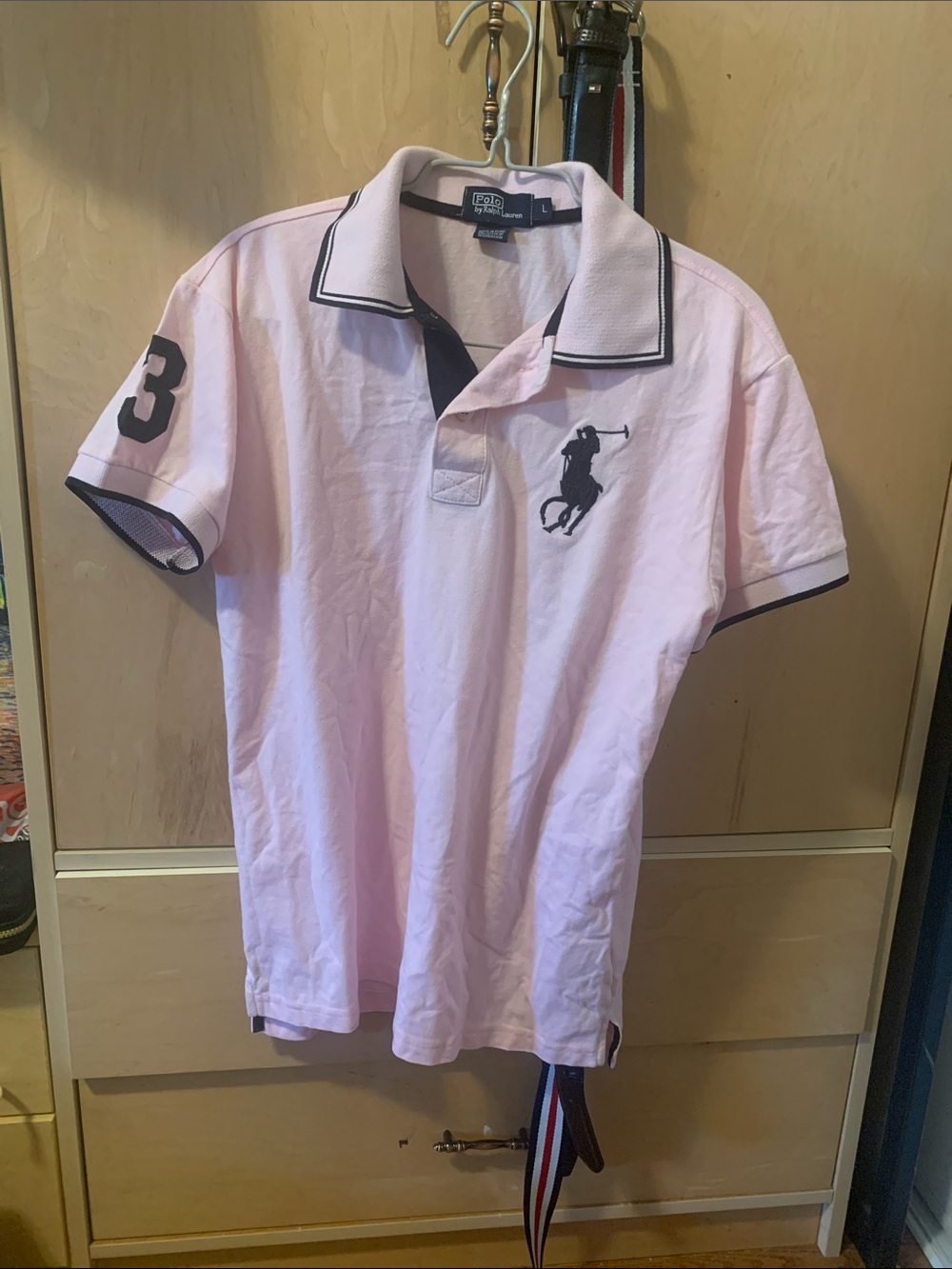 Ralph Lauren Pink Polo with Black Trim & Embroidered Pony